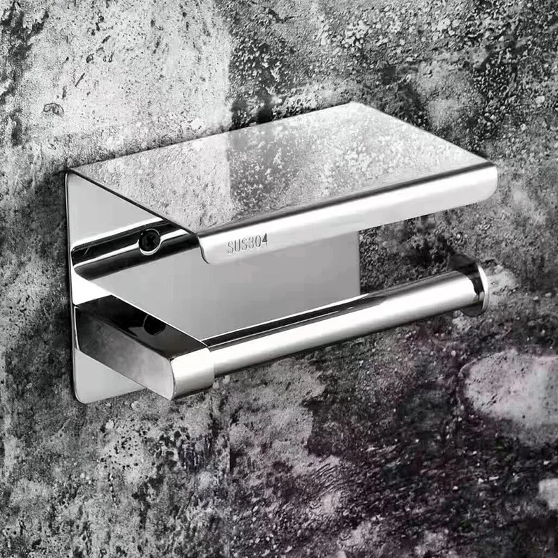 No Drilling stainless steel toilet paper holder with shelf toilet paper roll holder toilet roll paper holder