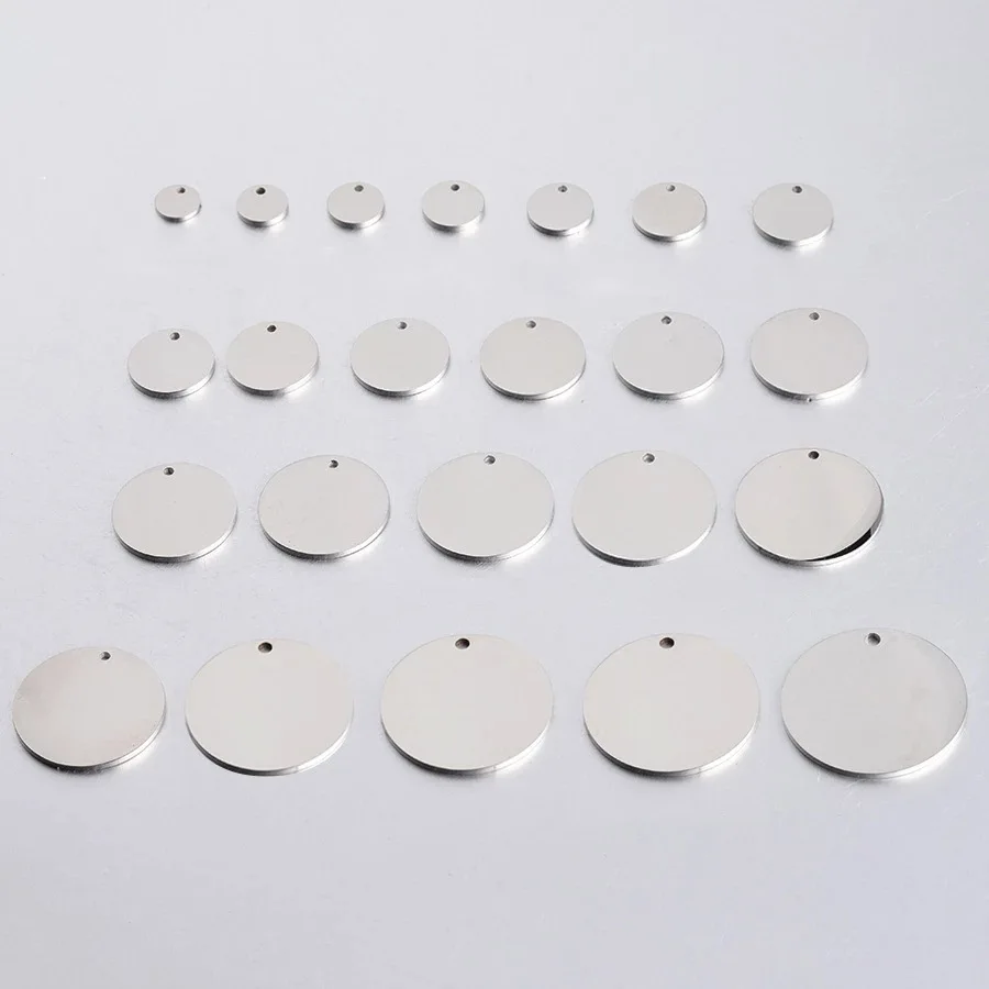 blank stainless steel silver circle round metal dog tag key tag charm pendant with laser engraving