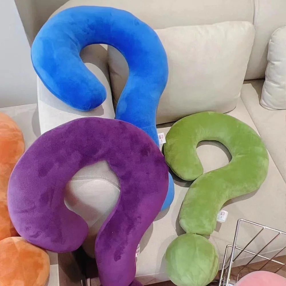 Funny Question Mark Shaped Soft Velvet Unique Chair Neck Cushion 24.4 Inch Plain Plush Hooked Private Label Decoration Pillow