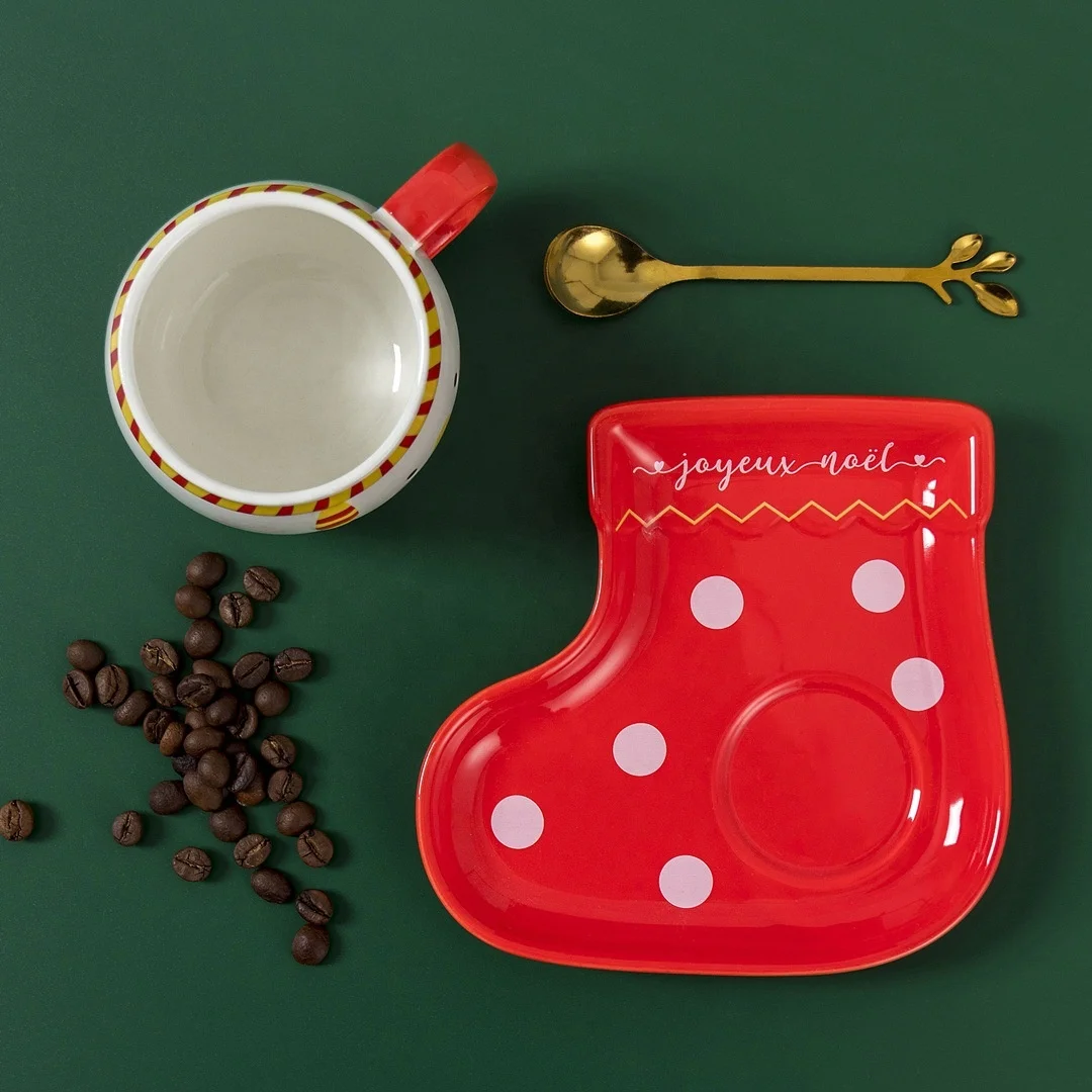 Nordic style Christmas cartoon ceramic cup creative cute water tea office coffee mug gift cup with lid spoon