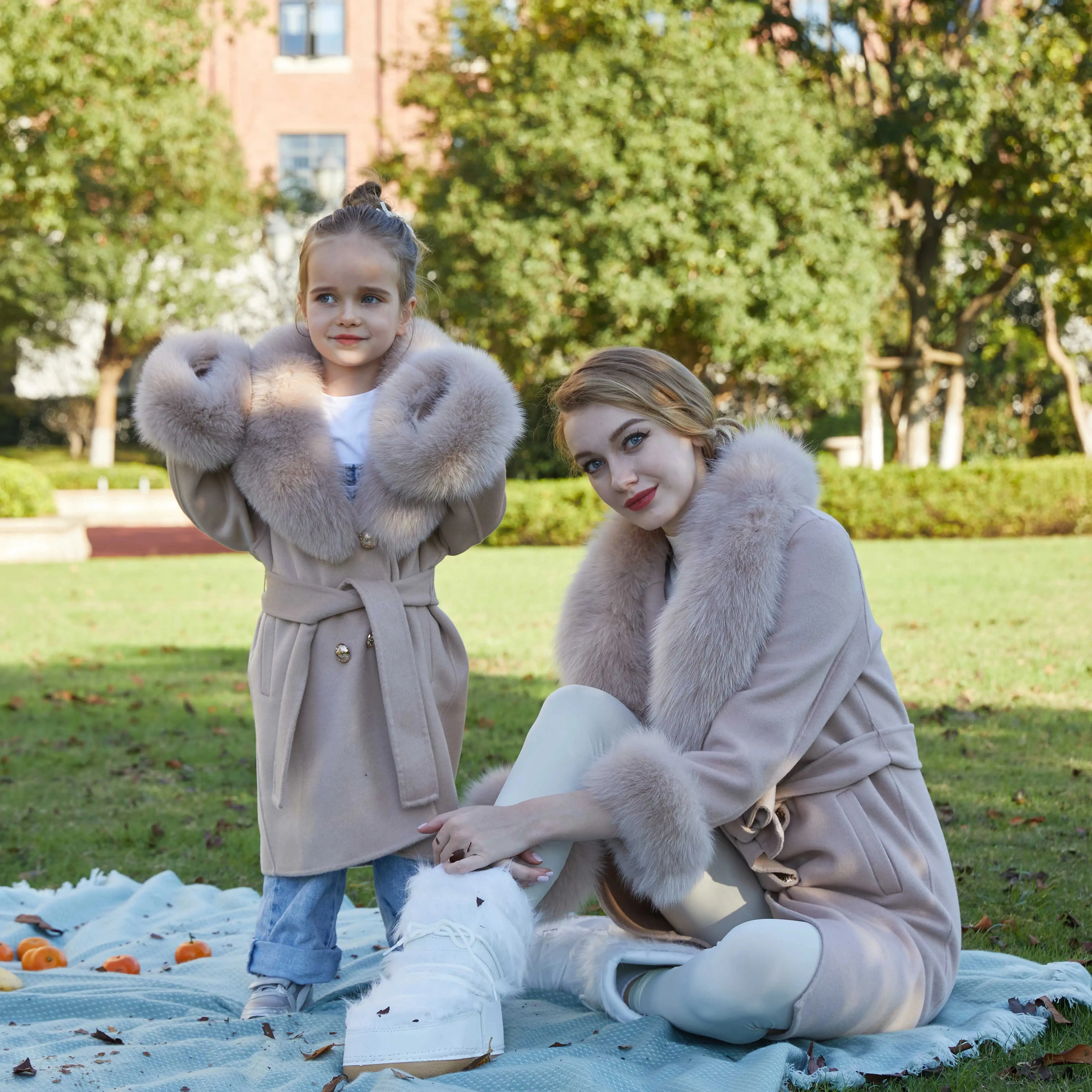 Janefur 2023 New Arrival Autumn Winter Solid Color Korean Loose Wool Girls Jacket Kids Cashmere Wool Coat