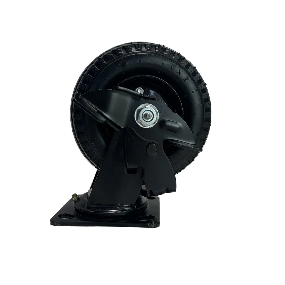 New 6*2 6 Inch swivel fixed Casters solid PU Wheel  Flat Free Industrial wheelWith Side Brake For Trolley Hand Cart