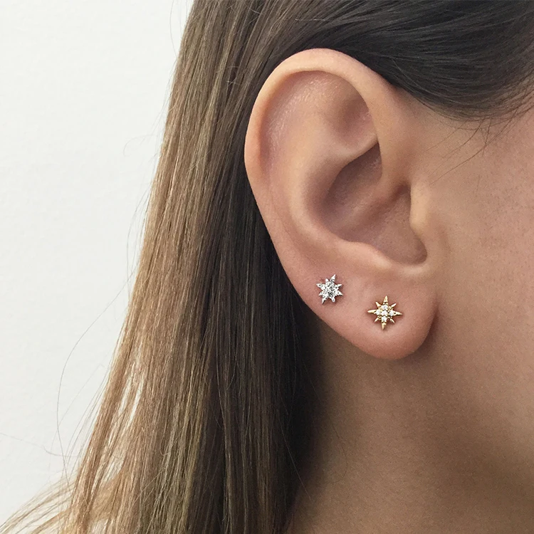 
925 Sterling Silver Dainty Starburst Stud Earrings Jewelry For Women Girls 