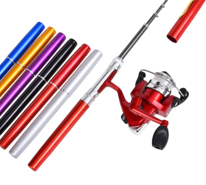 UP-Durable Rod Combo Classic Delicate Texture 1m Telescopic Mini Spinning Fishing Rod Pen Shaped Pocket Fishing Pole With Reel