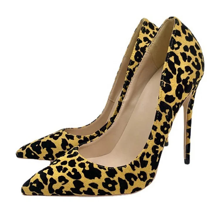 Animal print faux horse hair mature women high heel dress shoes pointy toe sexy high-heeled shoes
