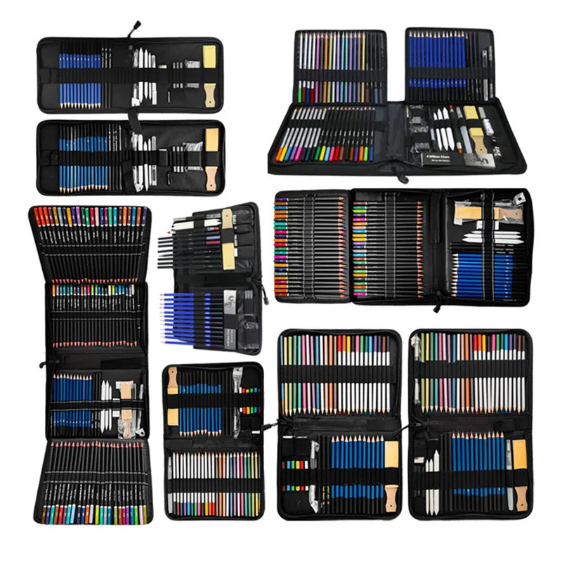 Customize sketch pencil set colored pencil sketching set drawing pencils art set in nylon carry zipper case for art supply