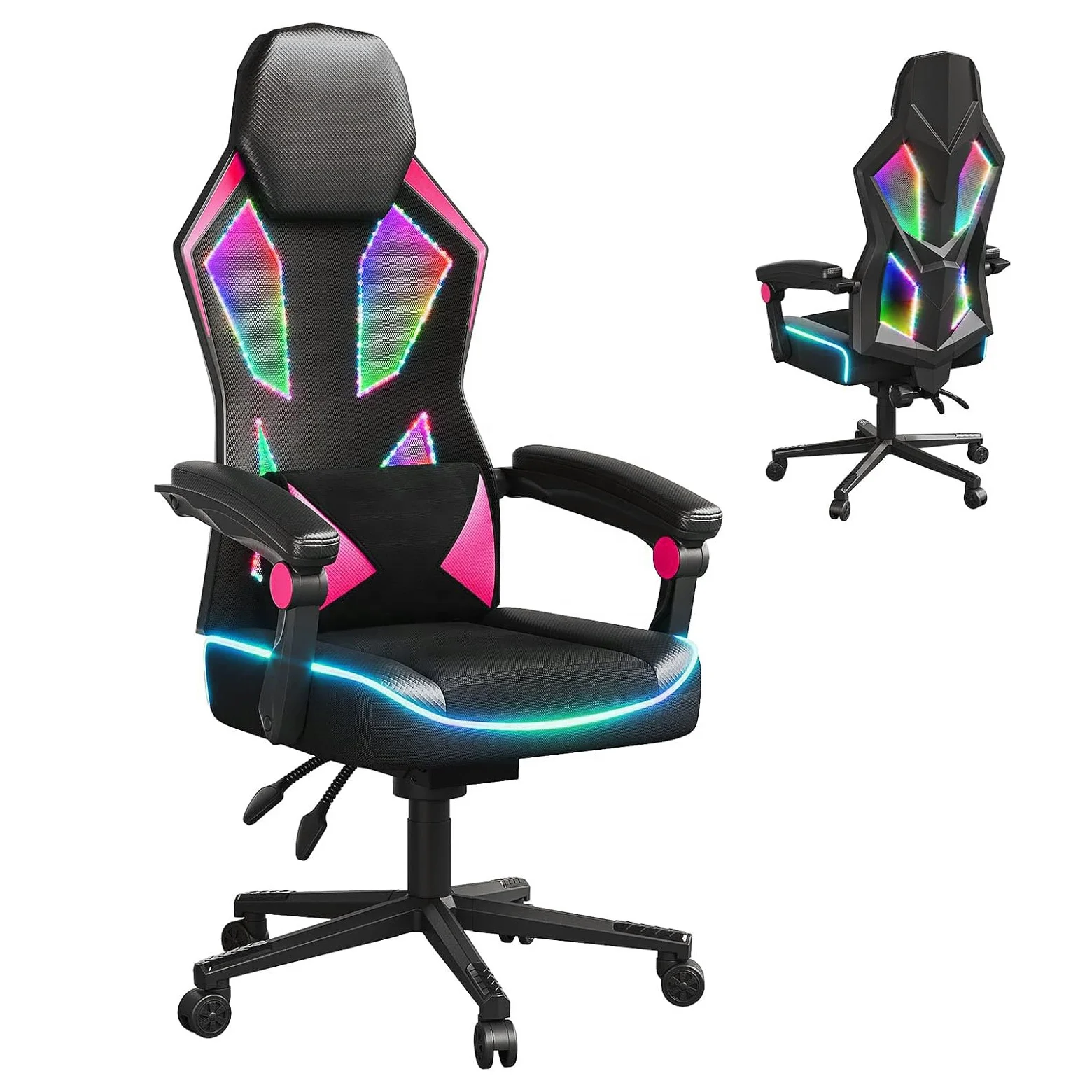 Игровой стул Дышащий тканевый компьютерный с RGB светодиодными лампами пружинная Подушка эргономичные игровые кресла регулируемой поясничной отделкой