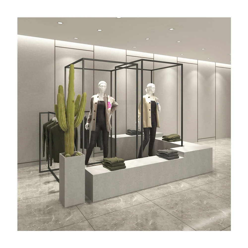 Fashion garment clothing shop fittings design metallic iron retail clothes display store fixtures manufacturer