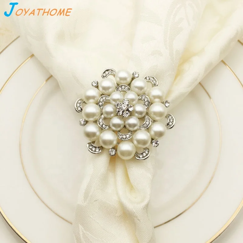 Rose Flower Shape Pearl Silver Wedding Table Napkin Ring Napkins Holder Rings Christmas Event Party Holiday Decorations
