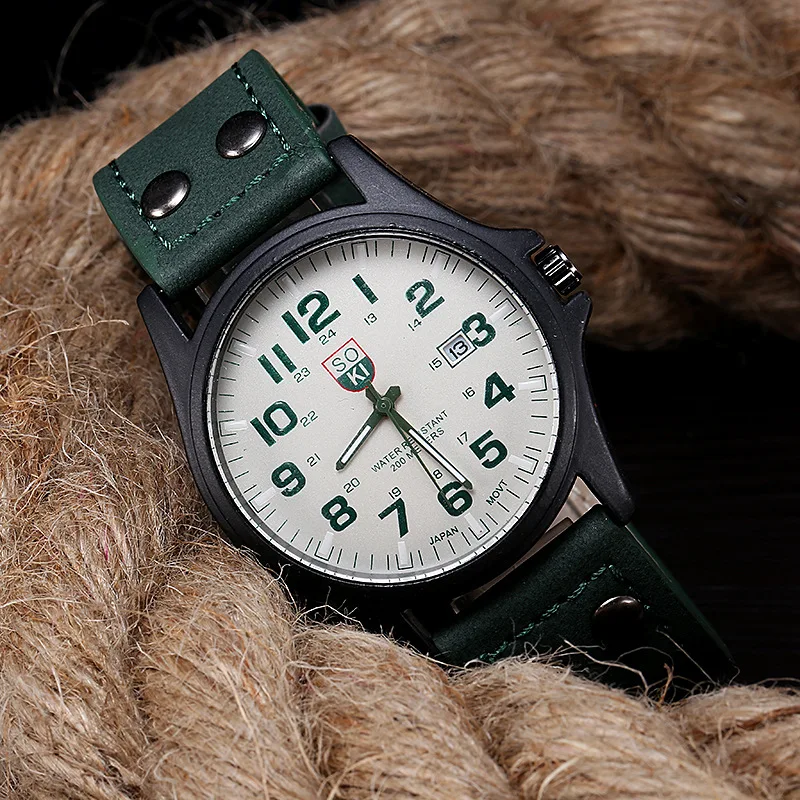 2022 New Arrival Fashion Leather  Watch Student Sports Watch Calendar Quartz Men Watch