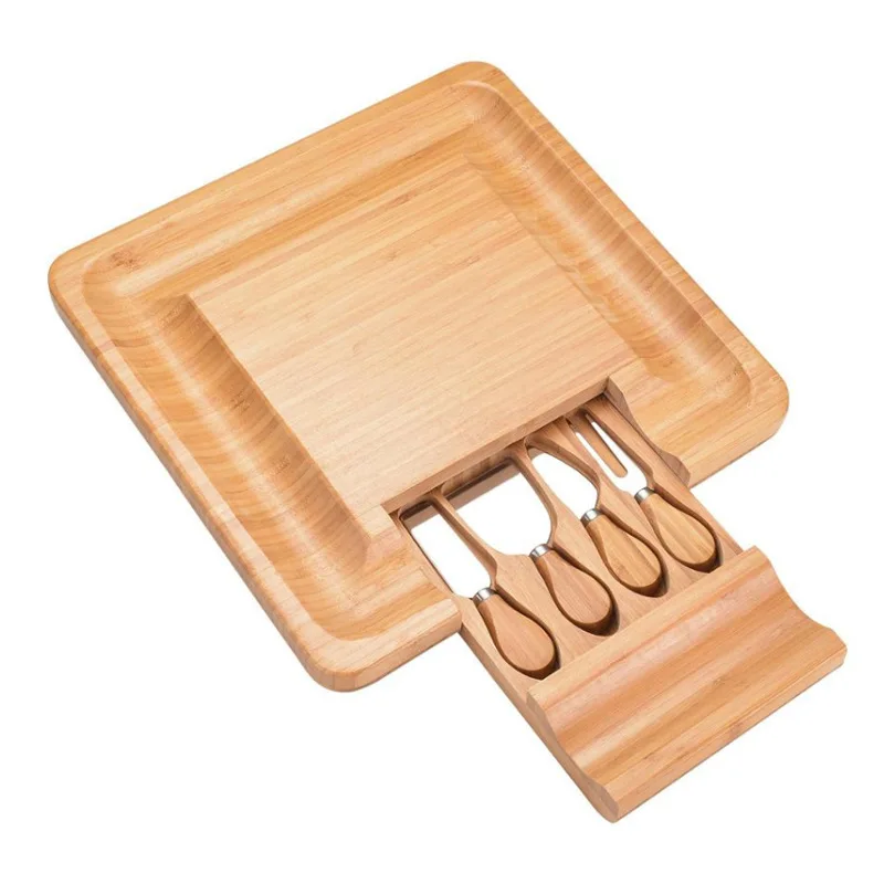 CL342 4pcs/set Stainless Steel Cheese Knives Oak Handle Cutter Board Butter Spatula Kitchen Wooden