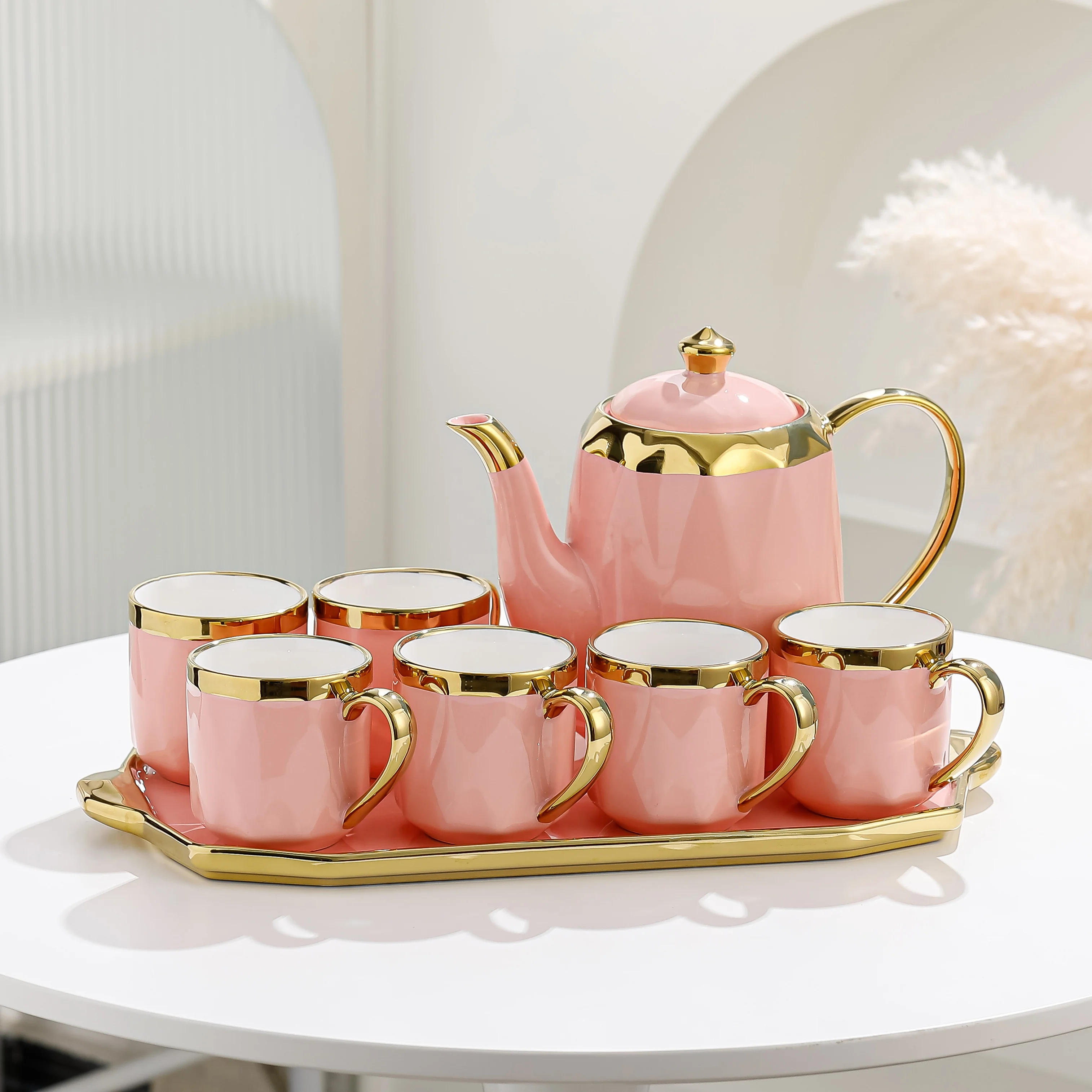 Wholesale Luxury Style Ceramic Drinkware Sets With Unique ElectroplateTeapot Cups Pot Saucer Sets Ceramic Tea Set