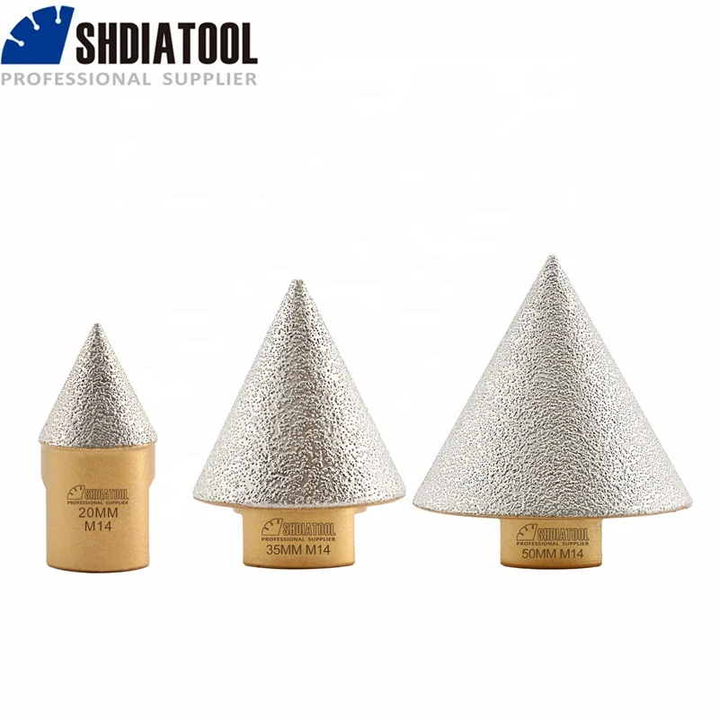 20/35/50mm Vacuum Brazed M14 Thread Diamond Chamfer Beveling Milling Finger Bits Diamond Cone Bit for Hole Trimming Enlarging