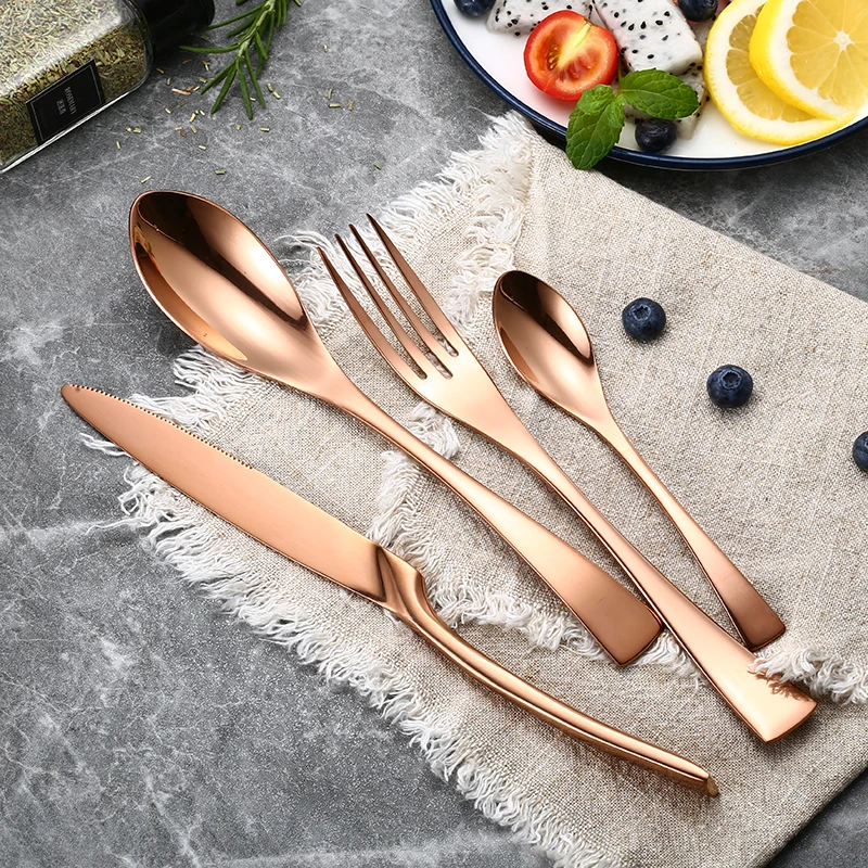 Wholesale Hotel Wedding Cutleries 4Pcs Restaurant Flatware Set Silverware Knife Spoon Fork Stainless Steel Rose Gold Cutlery