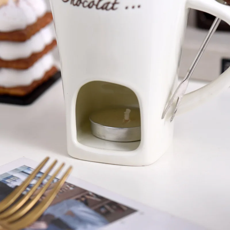 Fondue Mug Candy Cheese Butter Heater Chocolate Melter Pot Fondue Warmer Mug 130ml for Cooking Home Engagement Dinner Birthday