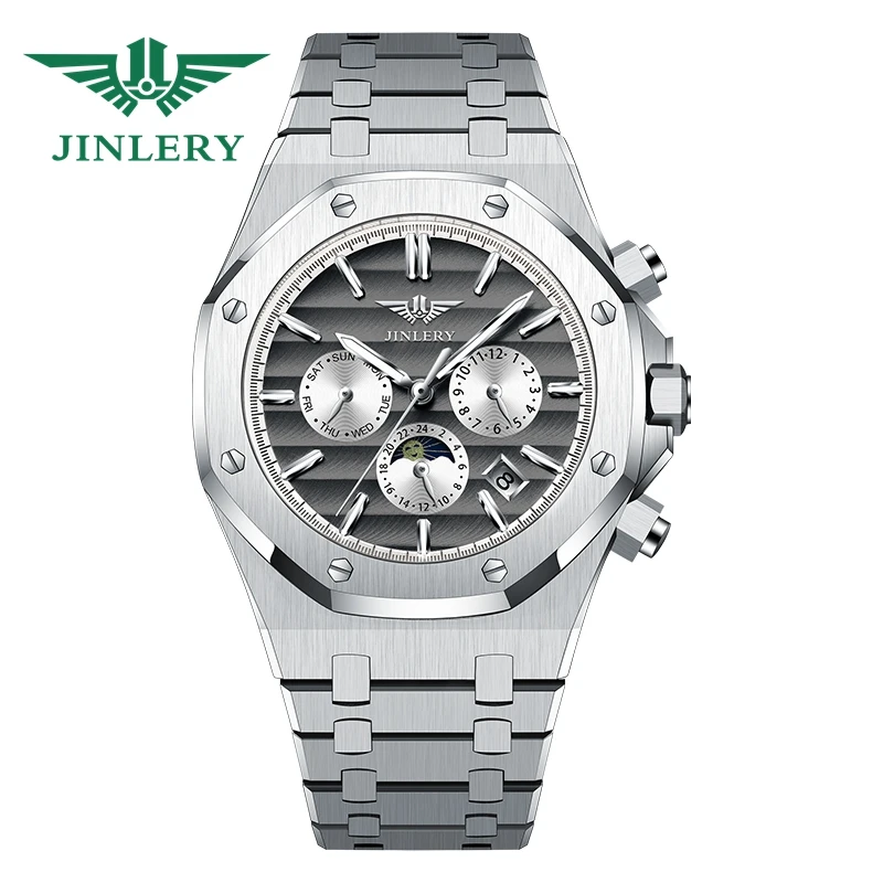 JINLERY mechanical watches waterproof multifunction dial customized LOGO automatic luxury mechanical wristwatch men