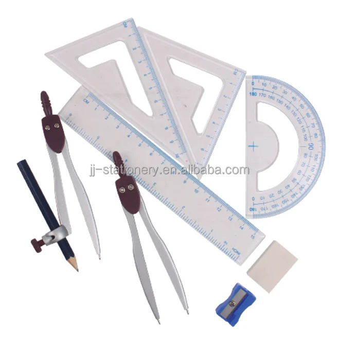 Math Geometry Kit Multi Functional Drawing Compasses 9PCS Set School Students Safety Metal Compass Set