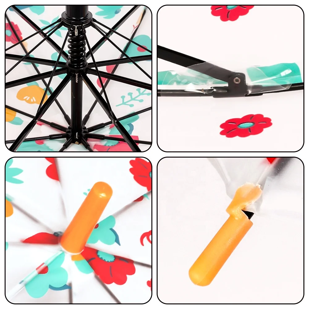 RST brand Ningbo/Guangzhou/Shanghai port clear poe umbrella fashion plastic flower young girl umbrella
