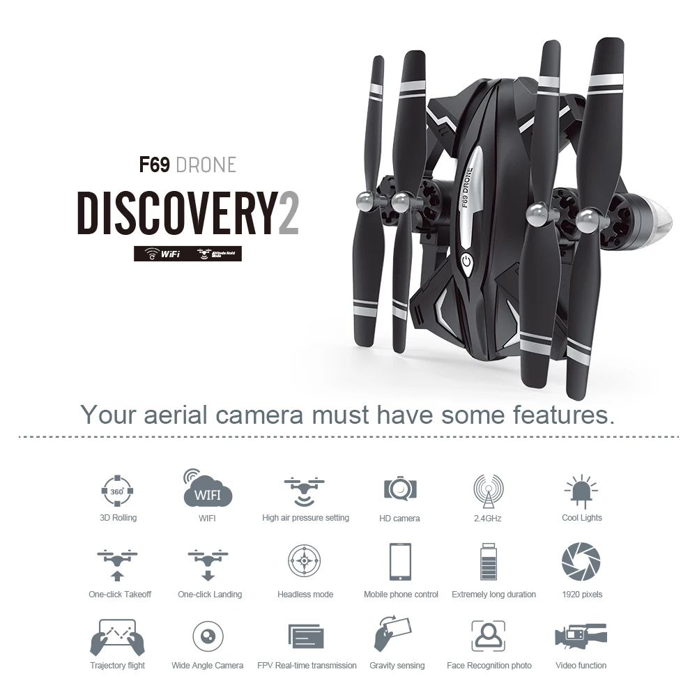 F69 Drone Discovery 2 Folder After Width Only 13.5cm Professional Drone Fashion Technology Power full Wish Flying