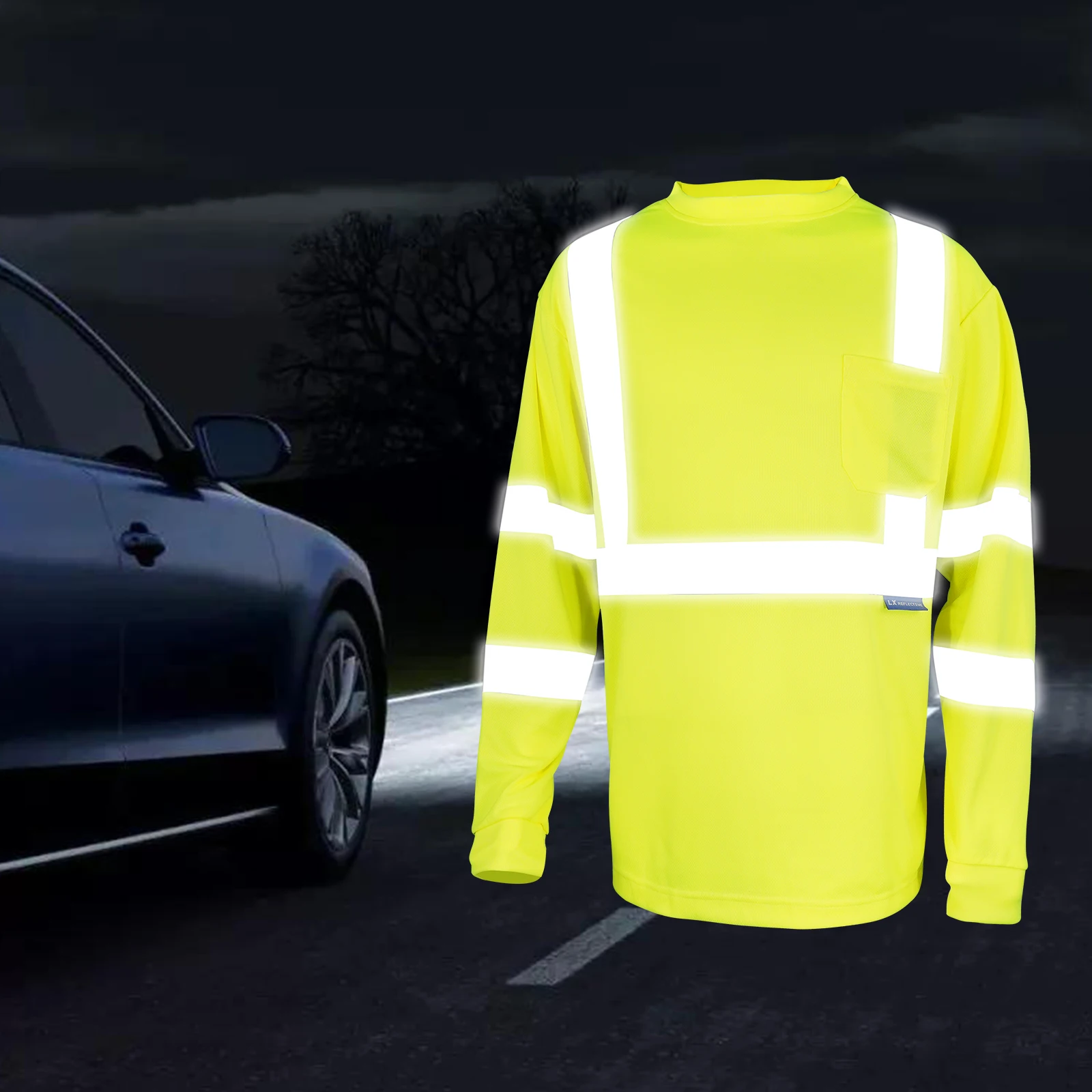 LX Low MOQ Yellow Reflective Long Sleeve Safety T Shirt Stock Reflective Print Polo Shirt With Logo