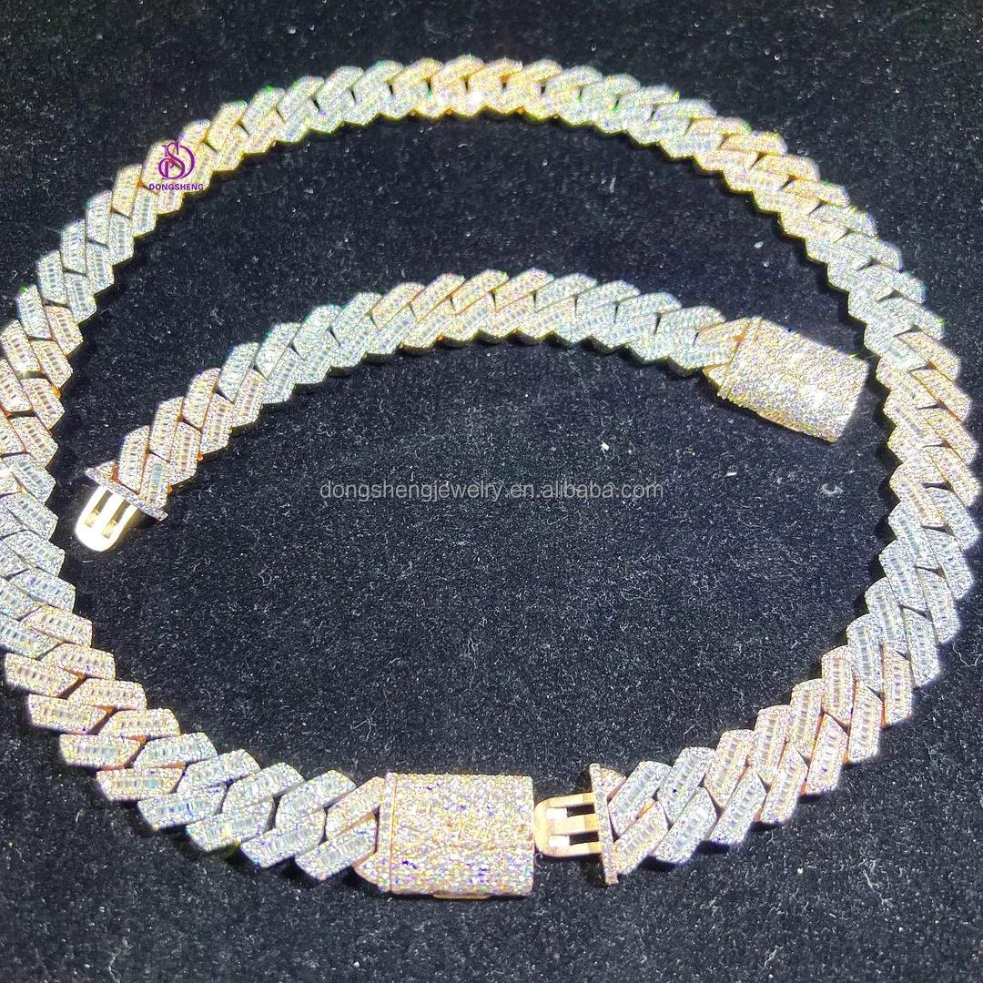 High quality Ice Out Hip Hop Jewelry plating gold 925 Silver Cuban Chain 15mm 18mm VVS Moissanite Diamond Cuban Chain Necklace