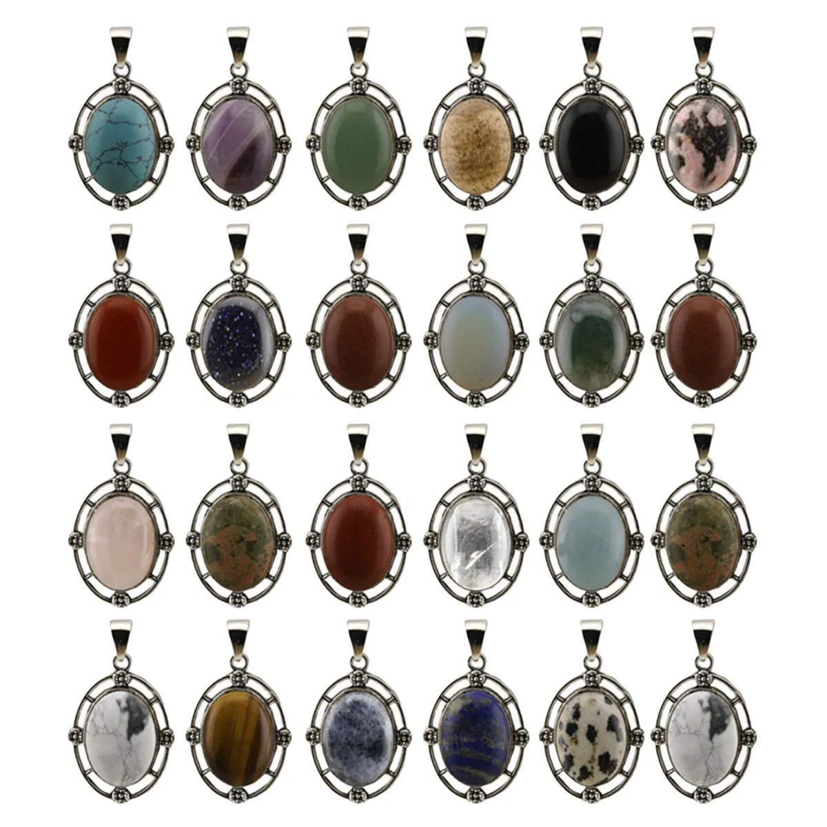 New Design Hiphop Smooth Cabochon Oval Gemstone Pendant Flower Necklace Pendants For Women Gifts