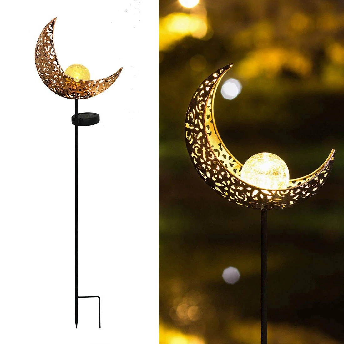 Outdoor Moon Crackle Glass Globe Waterproof Landscape Solar Garden Stake Lights For Park Patio