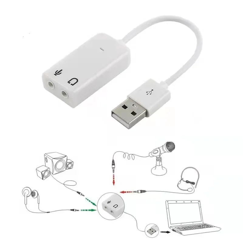 USB Sound Card Virtual 7.1 3D External USB Audio Adapter USB to Jack 3.5mm Earphone Mic phone Sound Card for Laptop Notebook PC