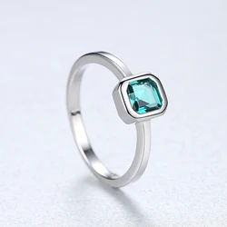 CZCITY Sterling Silver Woman Jewelry Emrald Princess 925 Square Emerald Stone Girl Gemstone Ring Fashion