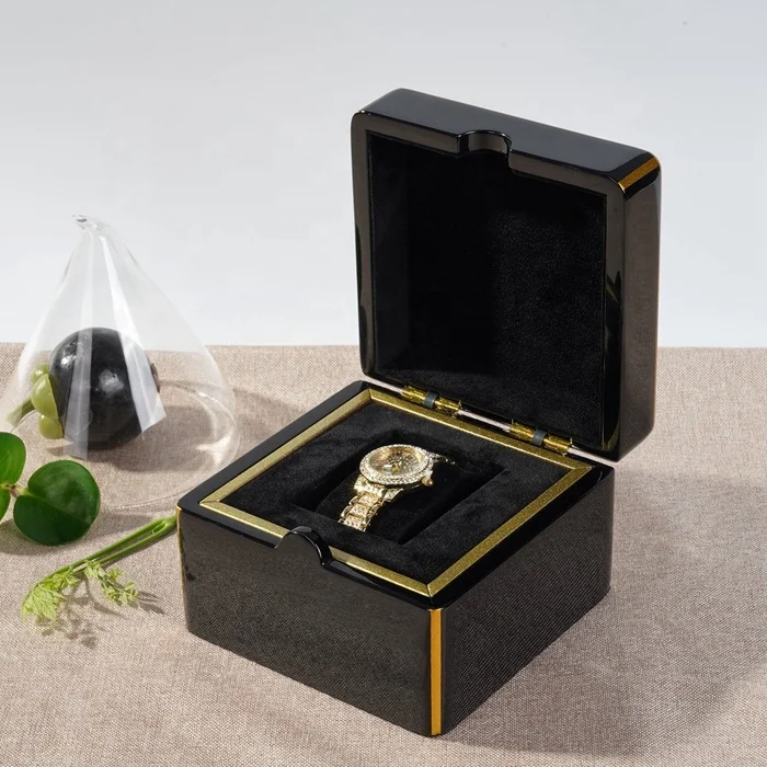 Factory wholesale customization luxury black watch cases packaging custom logo wooden watch box