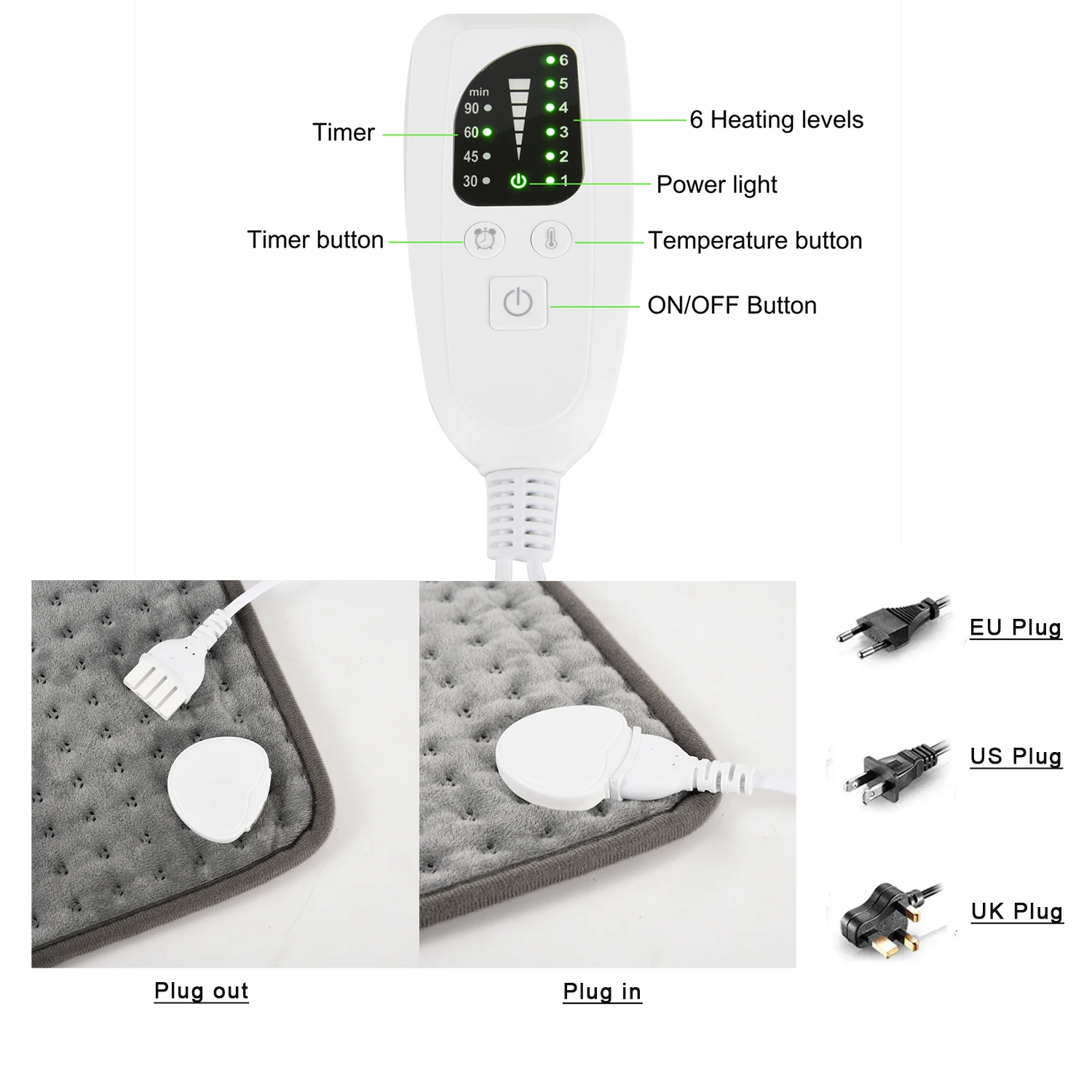 220V/110V Portable Four Size Options Temperature Adjustable Minutes Timer Soft Electric Heating Dot Pad Knee Wrap