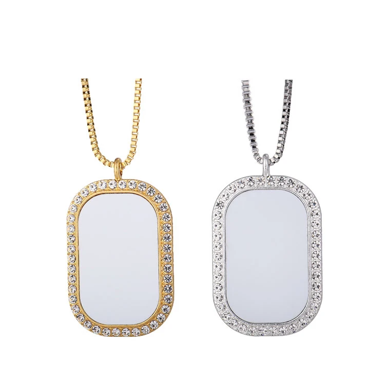 Custom personalized picture photo Sublimation chain Bling Dog Tag shaped Jewelry Blank Rhinestone Necklace