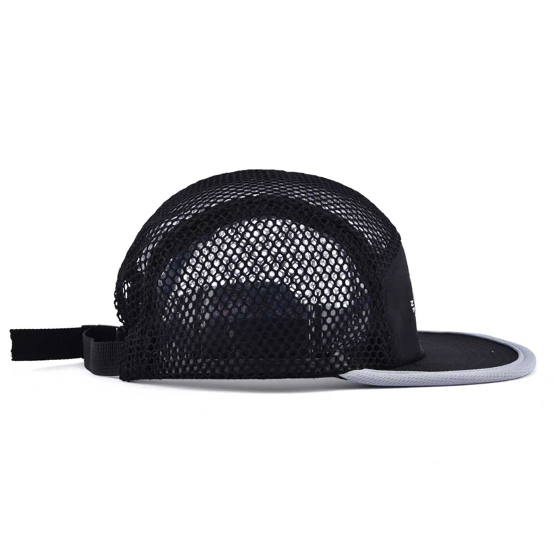 Breathable full mesh breathable foldable blank nylon five panel hats 5 panel running mesh cap
