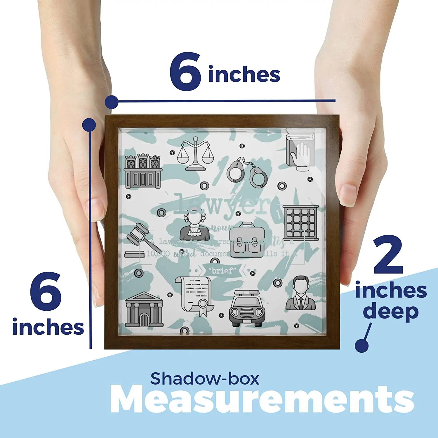 6x6x2 Wooden Shadow Box with Glass Front | Wood Keepsake Frame for Attorney Men & Women | Future Lawyer Gift