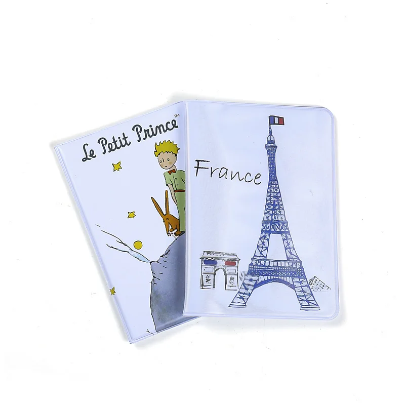 White cartoon pattern PVC travel passport holder ID card cover protective storage bag