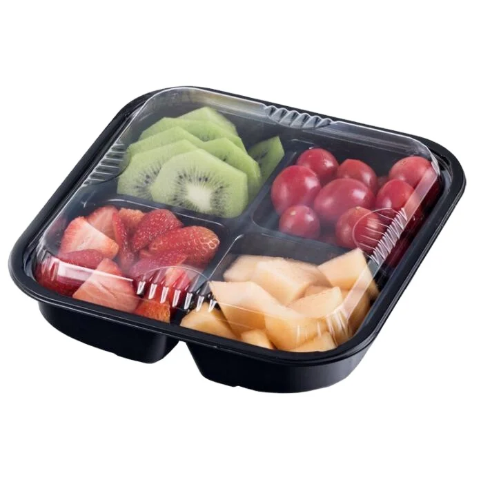 4 Separates Blister Disposable square Plastic Fruit Salad Box take away PET Vegetable packaging Food Container