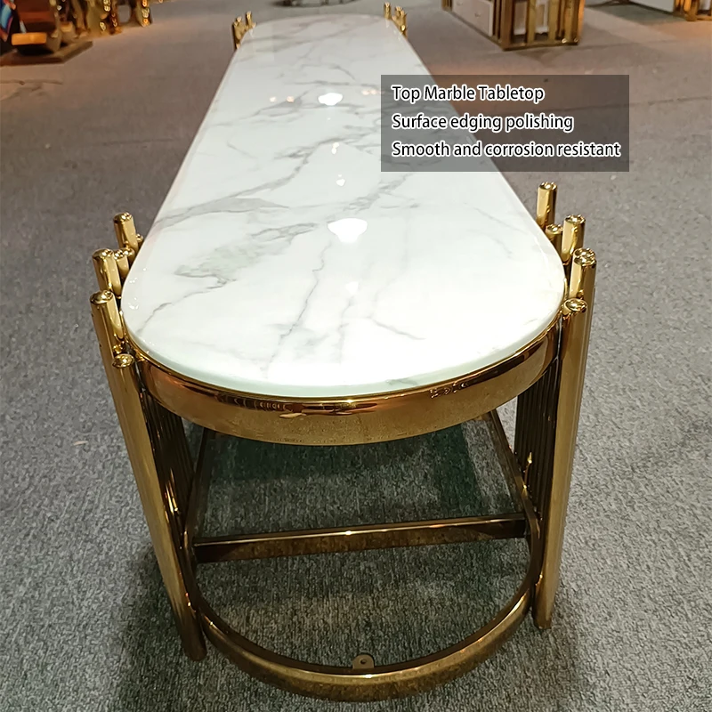 Custom royal art deco designs living room long white gold drawers marble tv cabinet modern luxury