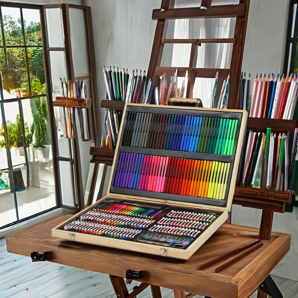 Customized Logo Art Supply 251 Pieces Wood Box Painting Drawing Set for Kids Adults With Marker Pens Crayons Color Pencils