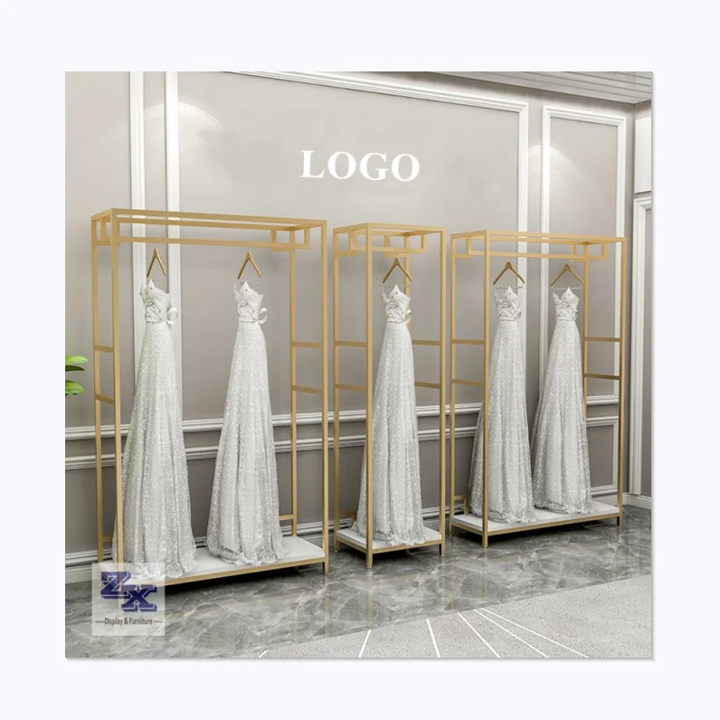 Gold Wedding Dress Clothes Display Rack Stand Shelf For Retail Boutique Wedding Bridal Store Furniture
