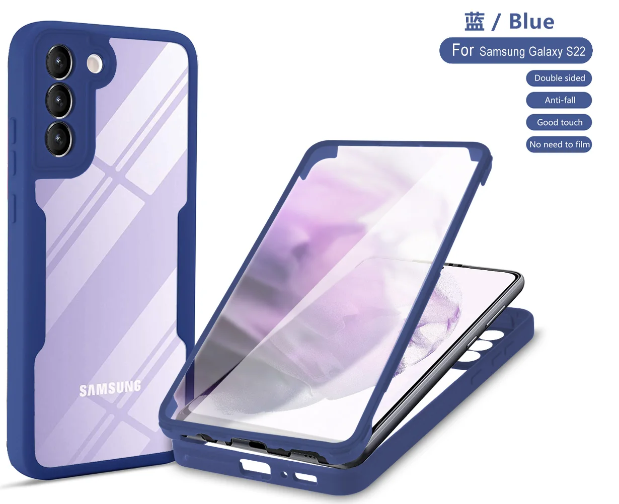 Чехол для телефона с полным покрытием 360 градусов Samsung Galaxy S22 S21 Plus ультратонкий полноразмерный чехол прозрачная задняя панель