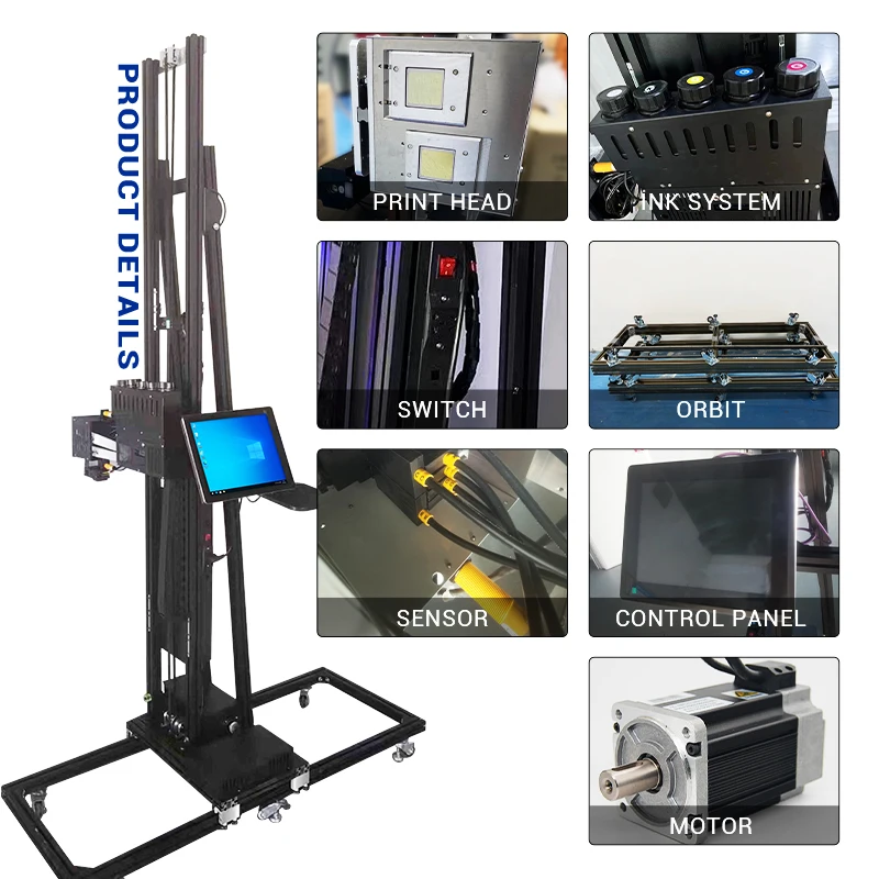 DX10 Three-head 5 Color CMYKW UV Inkject Wall Printer Machine Vertical Printer for Putty Wall / Car Surface / Glass Surface
