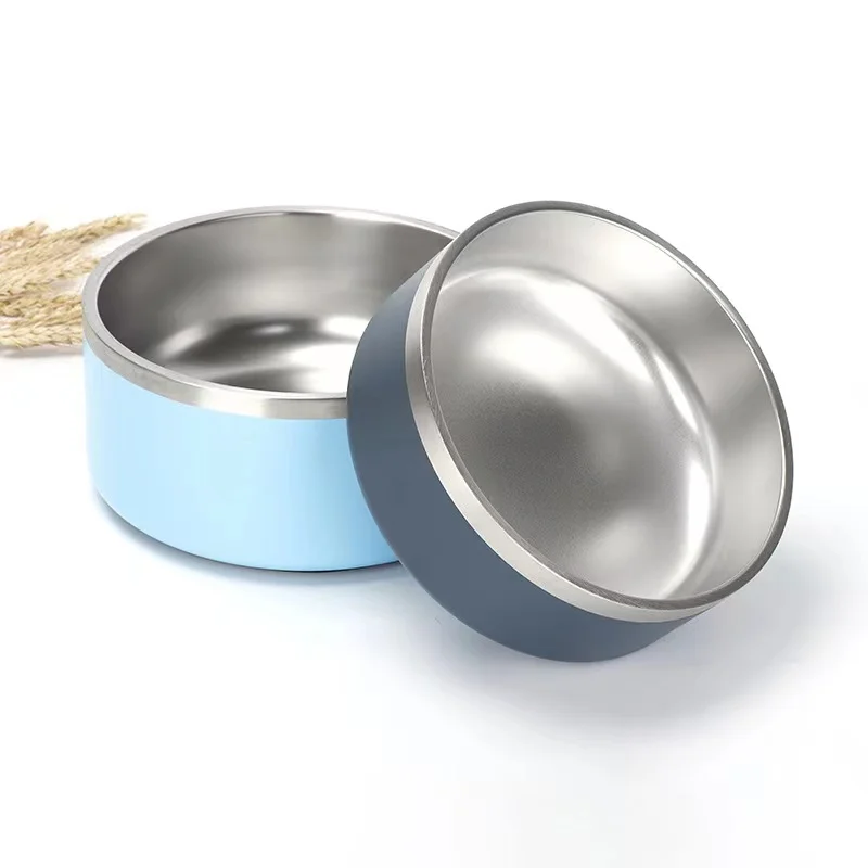 Wholesale Dog Bowl Slip-Proof Pet Bowl Double Wall Hot Cold Insulated Metal Dog Bowl