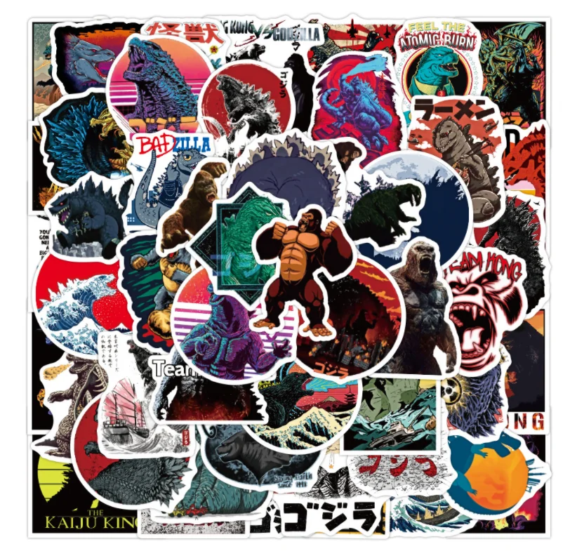 50PCS Customized PVC Vinyl Stickers For Skateboard Laptops King Kong Sticker Packs Godzilla Sticker Sets