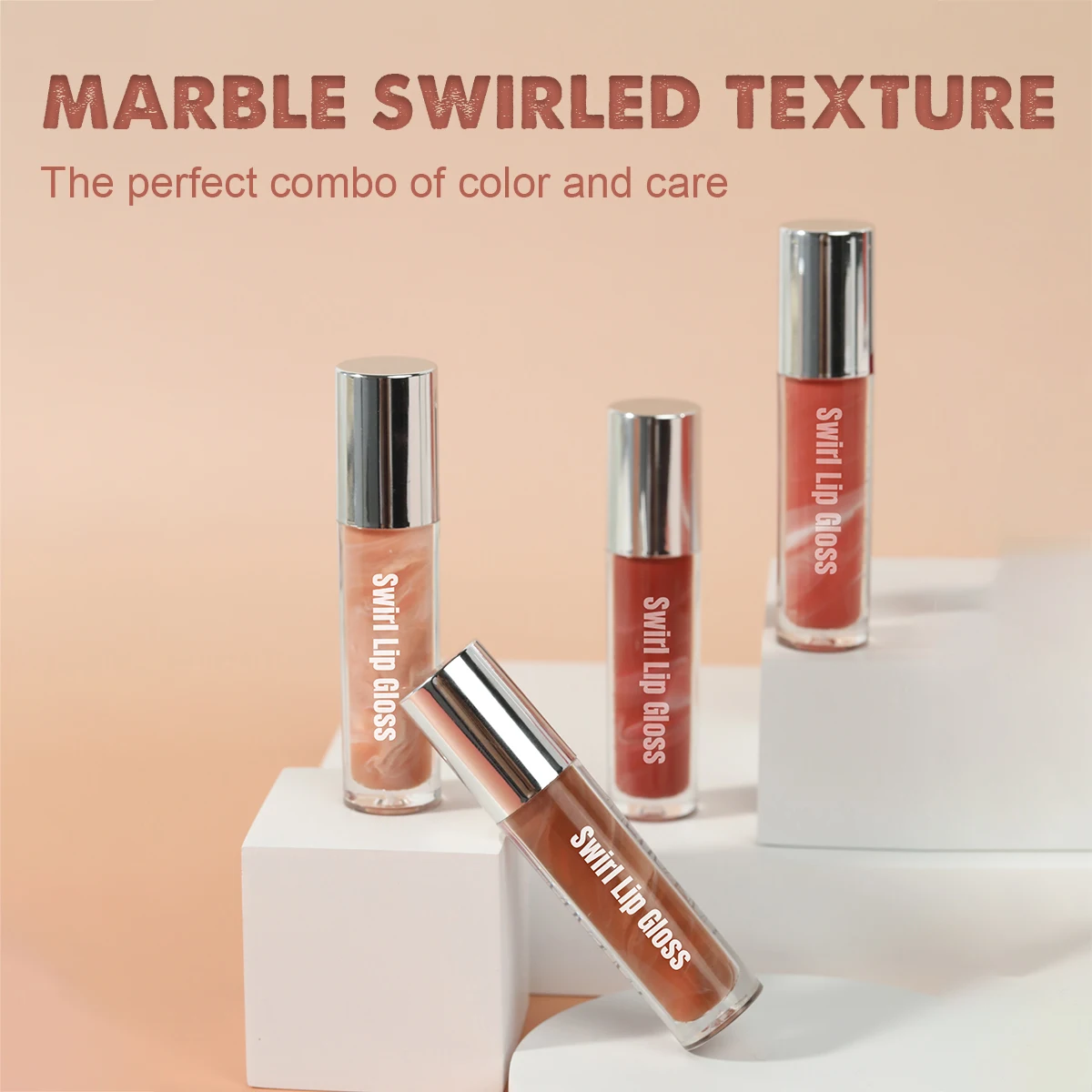 OEM Custom Glossy Lip Plumper Tubes with Cute Marble Swirled Texture Glitter Lip Gloss Private Label Low MOQ Gel Form
