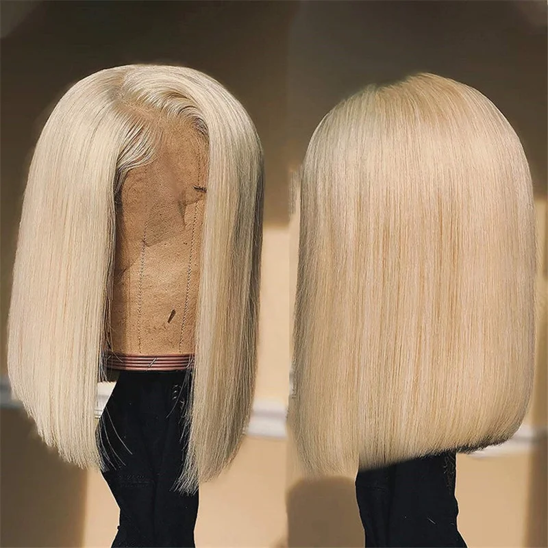 Factory Blonde Bob Wig with Bangs for Black Women 150 Density Human Hair Lace Front Wigs Pre Plucked Colored Bob Lace Human Wig
