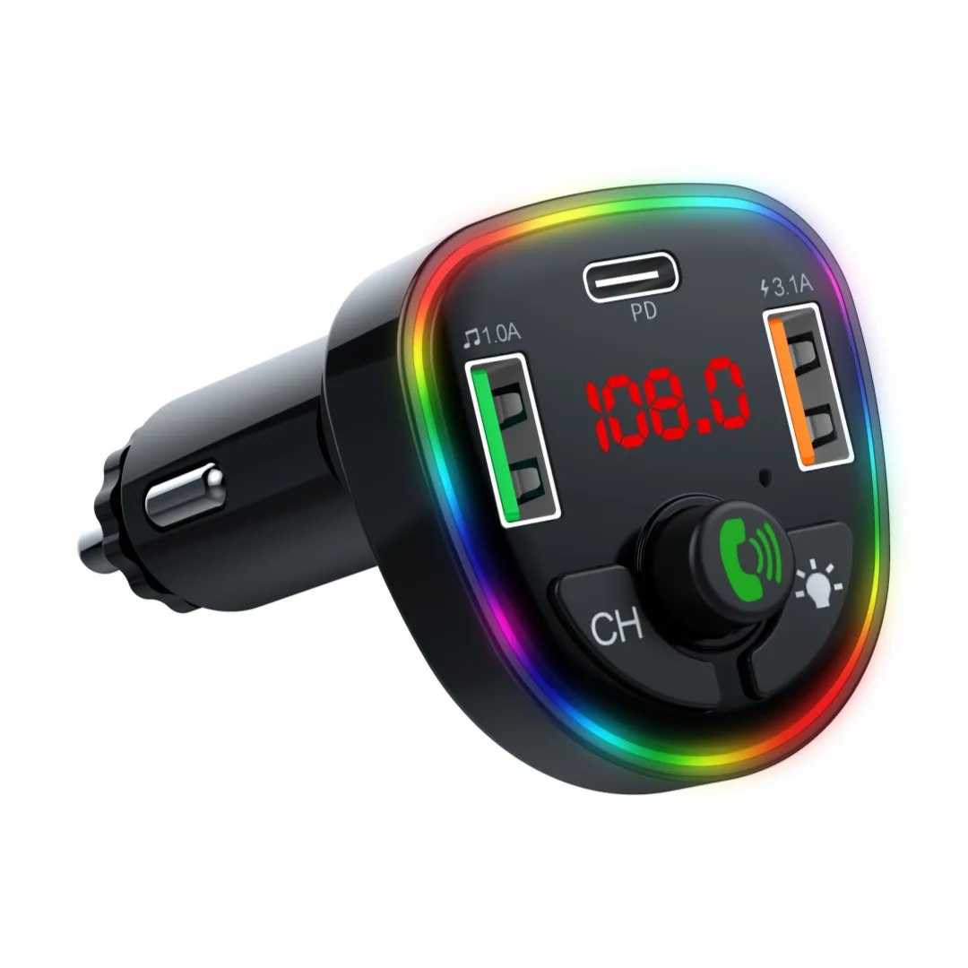 Adapter for Car Wireless FM Radio Transmitter Wireless BT 5.3 MP3/WAV Music Player QC3.0 USB Car Charger 7 Color LED Backlit