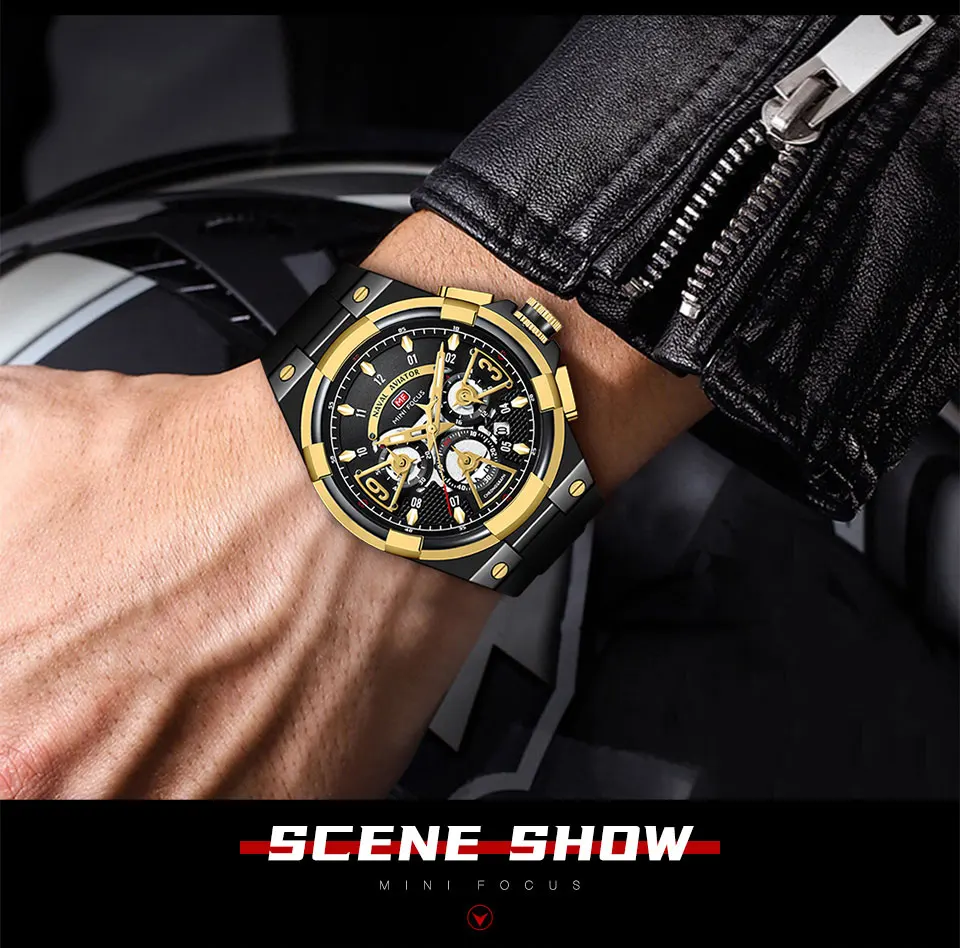 Mini Focus best-selling pilot series floating three-dimensional hollow double layered silicone quartz watch men trendy texture