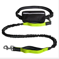 Reflective Dual Handle Bungee Hands Free Dog Waist Leash with Dismountable Mesh Nylon Dog Waist Bag Pack