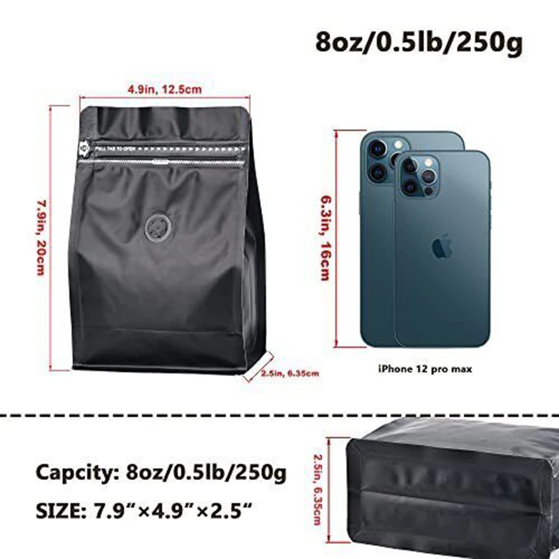 Reusable Aluminum Foil Pouches Stand-Up Square Bottom Ziplock Coffee Bean Storage for Food Use