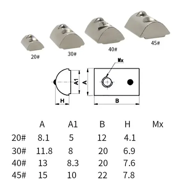 stainless steel  T  with ball  Roll In T Slot Nut With Spring Leaf For Aluminum Extrusion Profile 40 Series